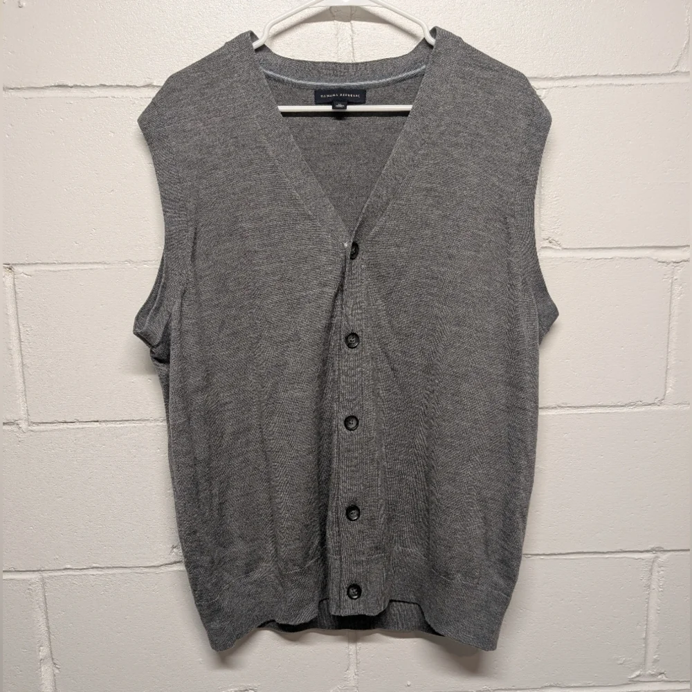 Banana Republic Gray Knit Button Cardigan Grandpacore Wool Sweater Vest Men's XL